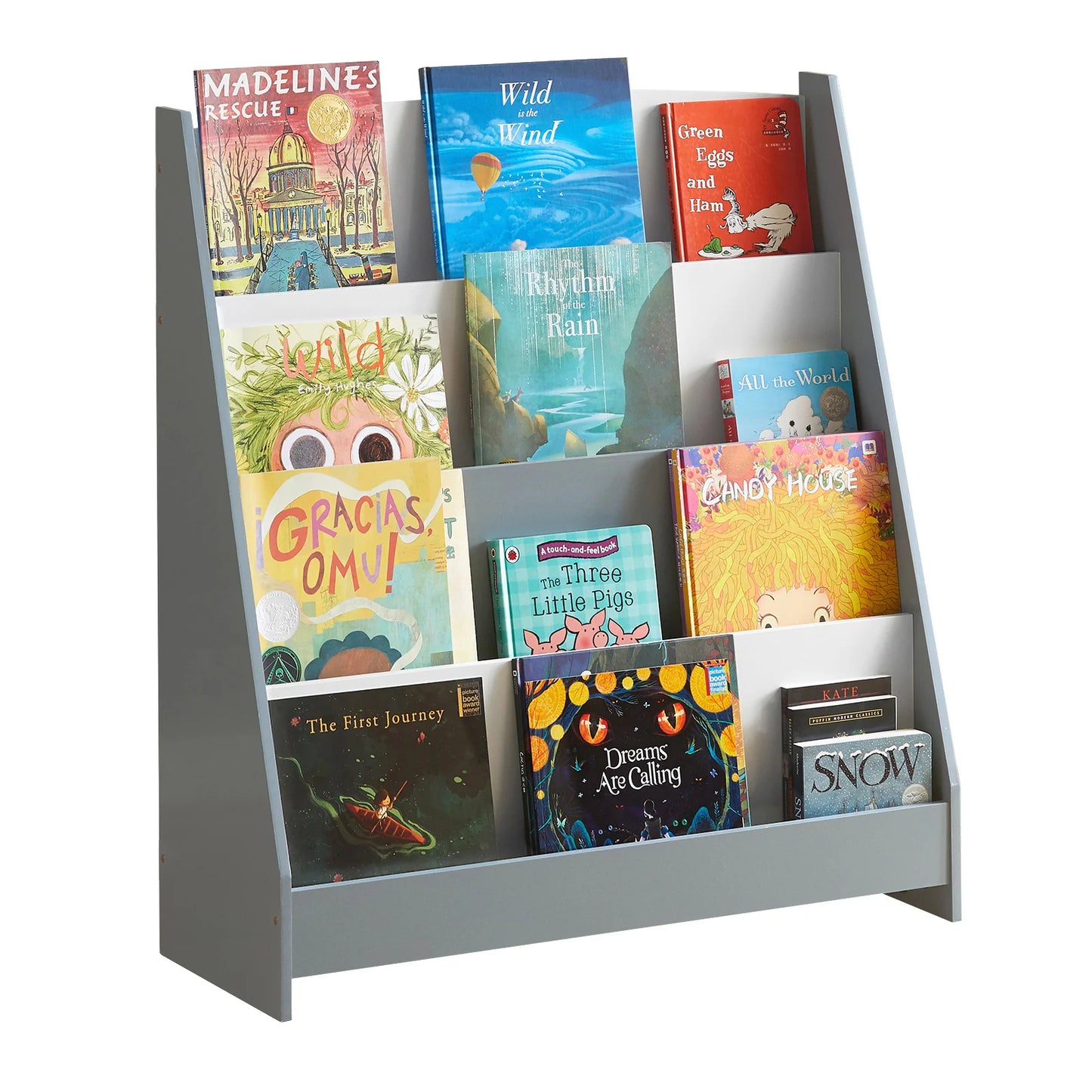 Bibliothèque Montessori en Bois – Étagère à Livres avec 4 Compartiments Sécurisés pour Enfants