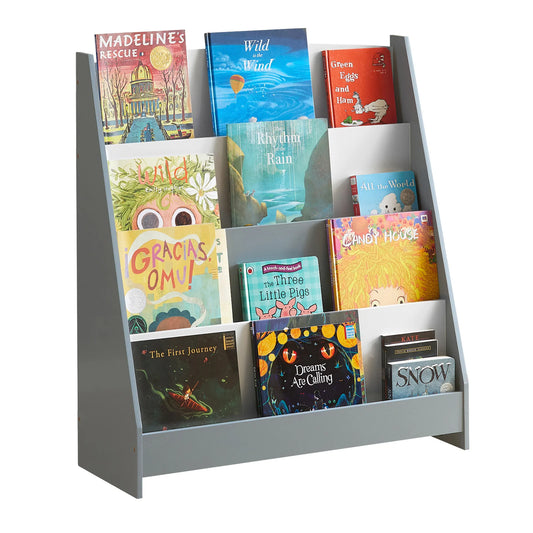 Bibliothèque Montessori en Bois – Étagère à Livres avec 4 Compartiments Sécurisés pour Enfants