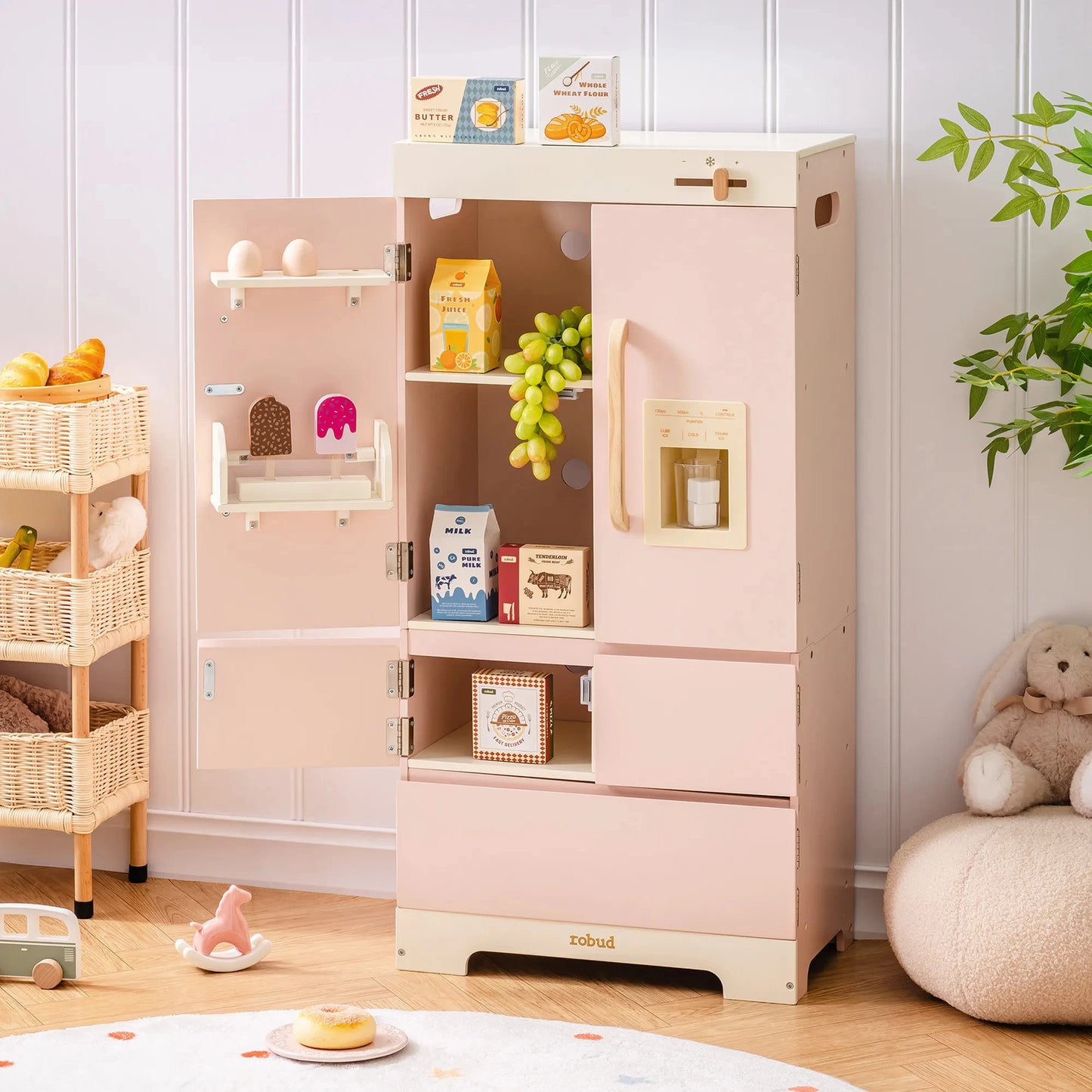 Réfrigérateur en Bois Montessori pour Enfant – Jeu d’Imitation Cuisine