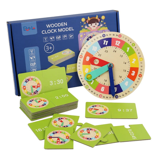 Horloge éducative en bois – Jeu Montessori pour apprendre l’heure