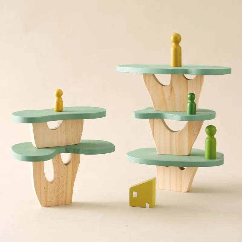 Jeu d’empilement en bois – Arbres Montessori évolutifs et jeu d’équilibre