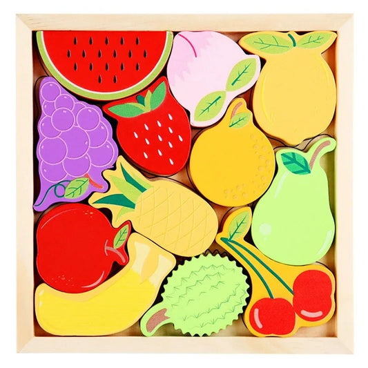 Puzzle éducatif en bois – Jeu Montessori évolutif animaux, fruits et véhicules