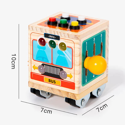 Jouet Montessori évolutif – Busy Board en bois avec lumières LED et activités sensorielles