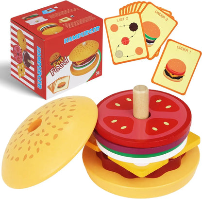 Jeu de Burgers et Sandwichs en Bois Montessori – Jeu d’Imitation Cuisine