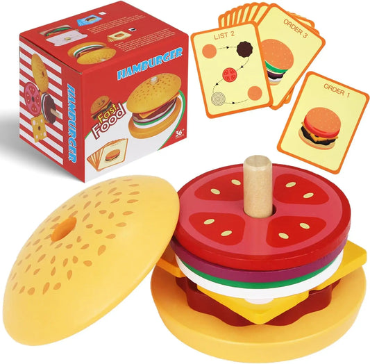 Jeu de Burgers et Sandwichs en Bois Montessori – Jeu d’Imitation Cuisine