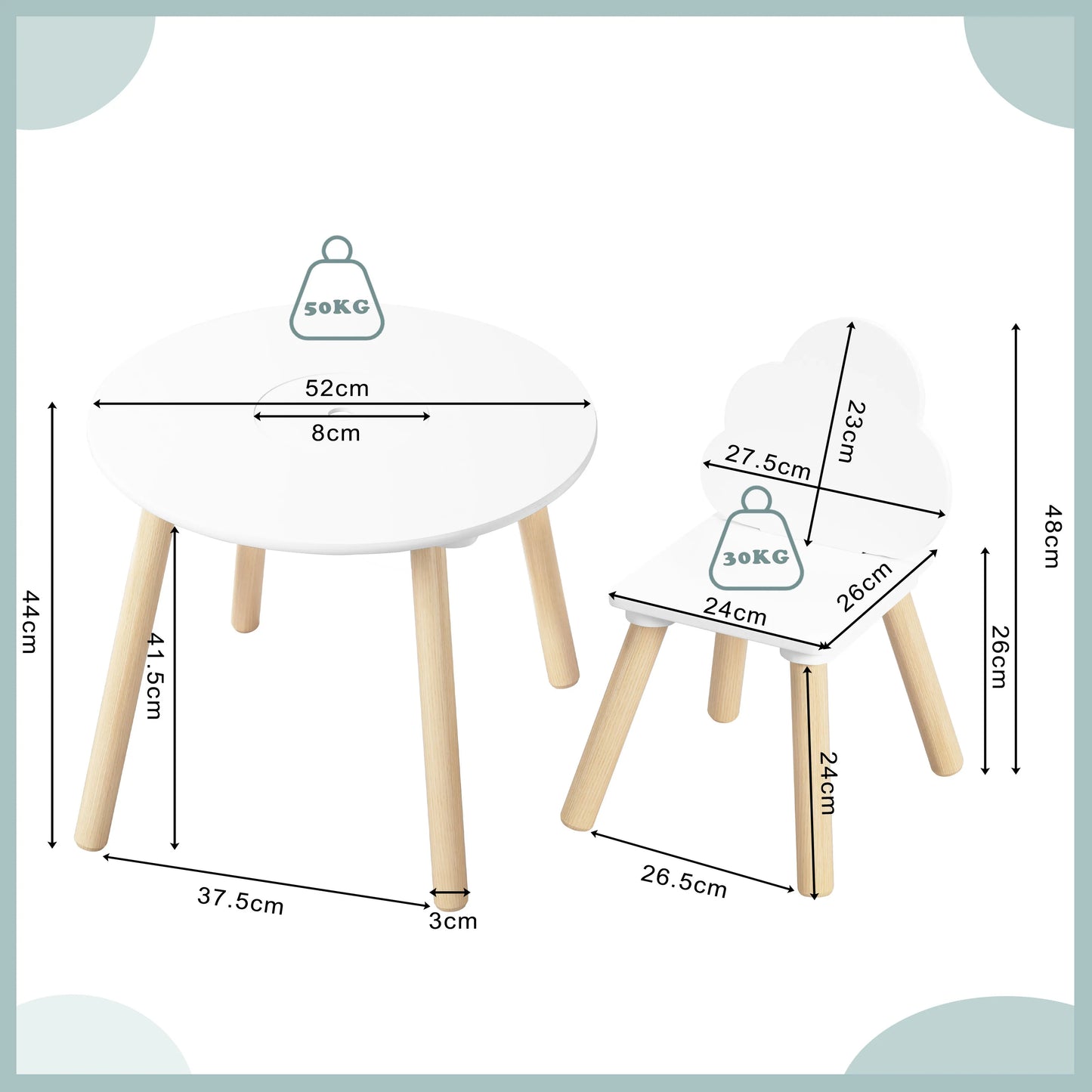 Table avec 2 Chaises Montessori en Bois – Ensemble d’Apprentissage et de Jeu