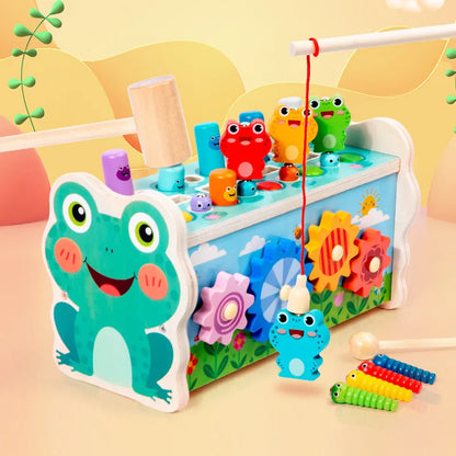 Jouet Montessori évolutif – Jeu éducatif grenouille multi-activités en bois