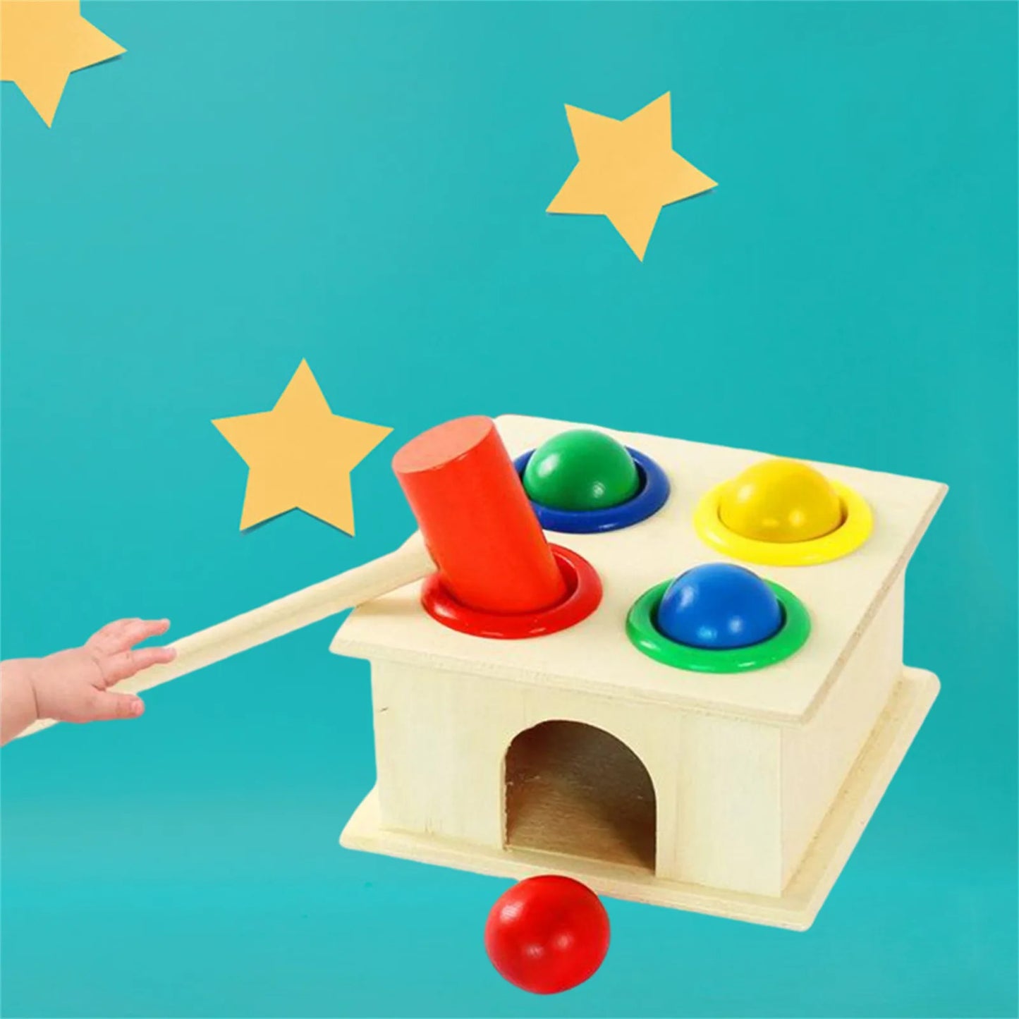 Jeu éducatif évolutif en bois – Boîte à marteau et balles Montessori