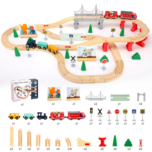 Grand Train en Bois Montessori – Circuit ferroviaire éducatif avec accessoires