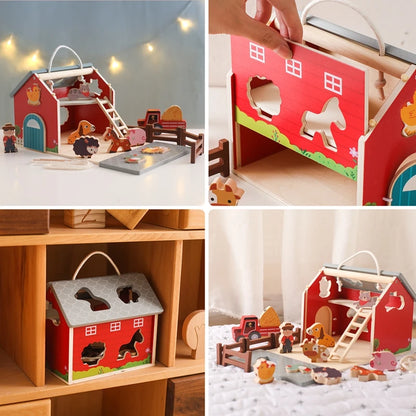 Ferme en bois éducative – Jeu Montessori évolutif avec animaux et accessoires