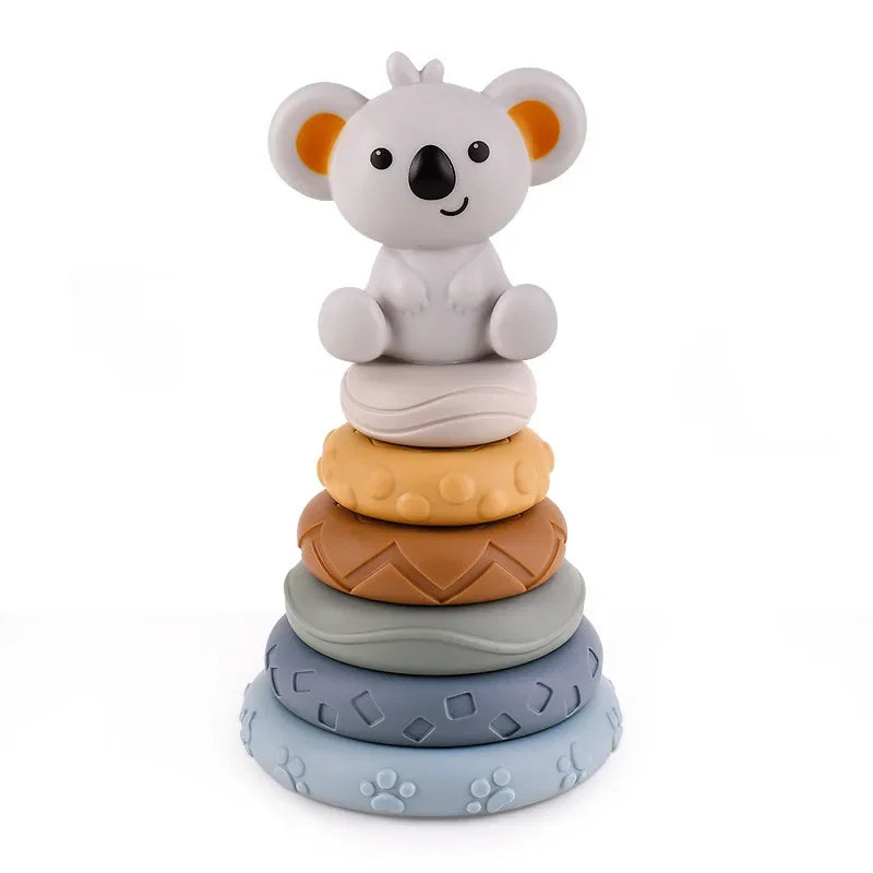 Jouet Montessori Évolutif – Tour à Empiler et Blocs Sensoriels en Silicone