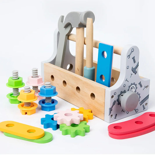Boîte à Outils en Bois Montessori – Jeu de Construction et Bricolage pour Enfants