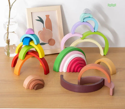 Arc-en-ciel Montessori en bois – Blocs d’empilement éducatifs