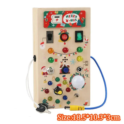 Jouet Montessori évolutif – Busy Board en bois avec lumières LED et activités sensorielles