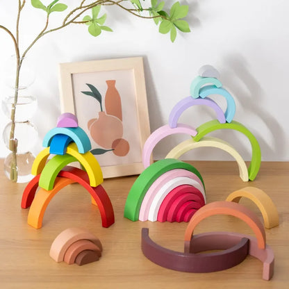 Arc-en-ciel Montessori en bois – Blocs d’empilement éducatifs