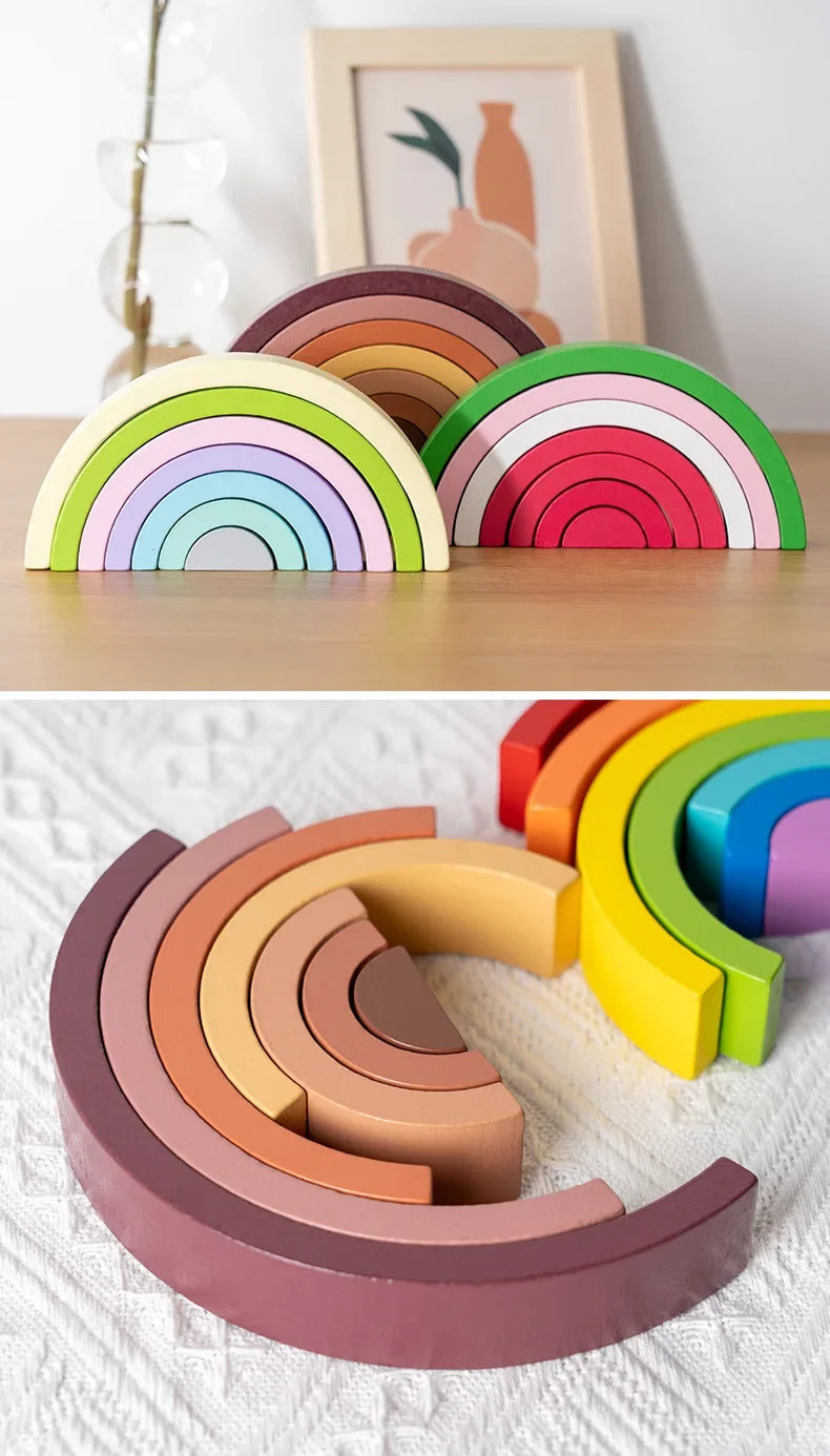 Arc-en-ciel Montessori en bois – Blocs d’empilement éducatifs