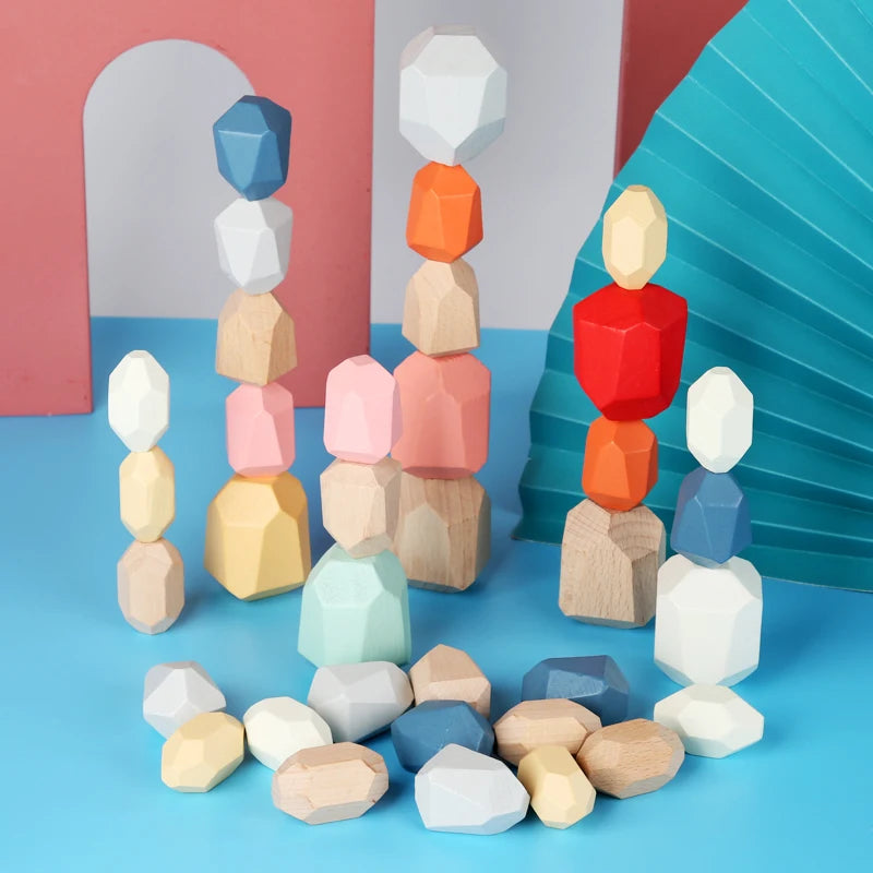 Jeu éducatif en bois – Pierres d’équilibre et empilement Montessori évolutif