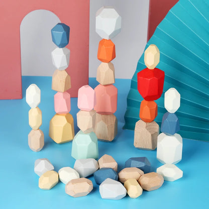 Jeu éducatif en bois – Pierres d’équilibre et empilement Montessori évolutif