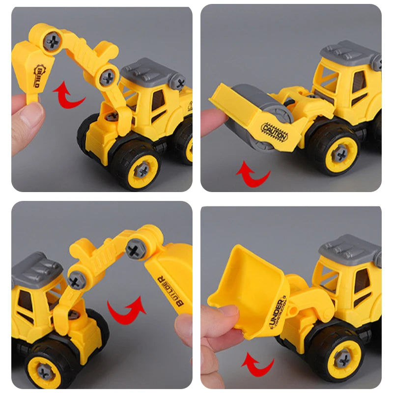 Set de Véhicules de Chantier Montessori – Camions & Engins à Monter et Démonter (8 pcs)