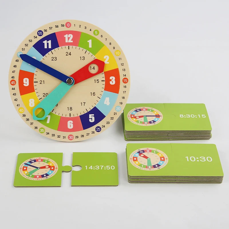 Horloge éducative en bois – Jeu Montessori pour apprendre l’heure