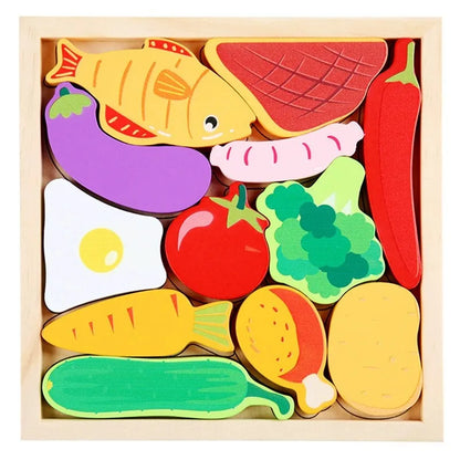 Puzzle éducatif en bois – Jeu Montessori évolutif animaux, fruits et véhicules