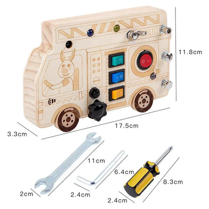 Jouet Montessori évolutif – Busy Board en bois avec lumières LED et activités sensorielles