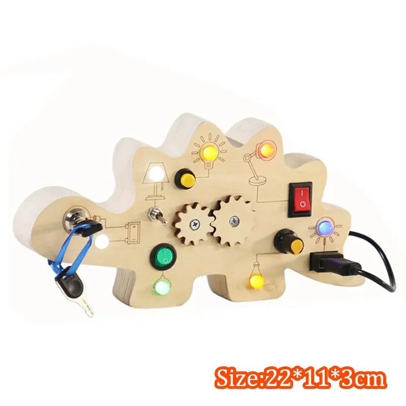 Jouet Montessori évolutif – Busy Board en bois avec lumières LED et activités sensorielles