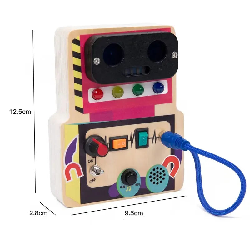 Jouet Montessori évolutif – Busy Board en bois avec lumières LED et activités sensorielles