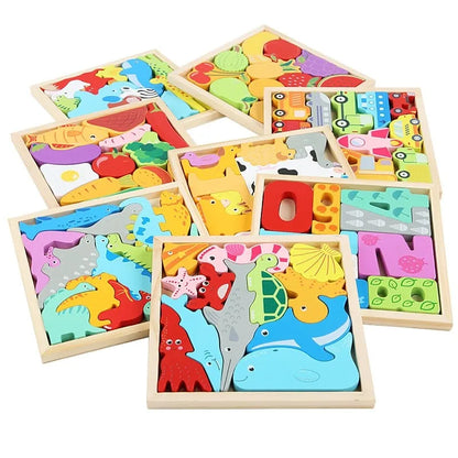 Puzzle éducatif en bois – Jeu Montessori évolutif animaux, fruits et véhicules