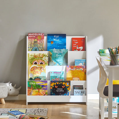 Bibliothèque Montessori en Bois – Étagère à Livres avec 4 Compartiments Sécurisés pour Enfants