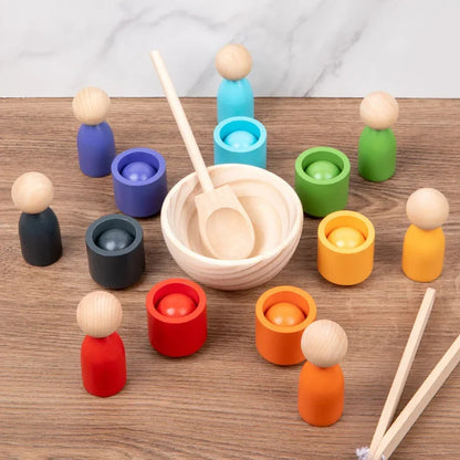 Jouet Montessori évolutif – Jeu éducatif de tri des couleurs avec gobelets et boules en bois