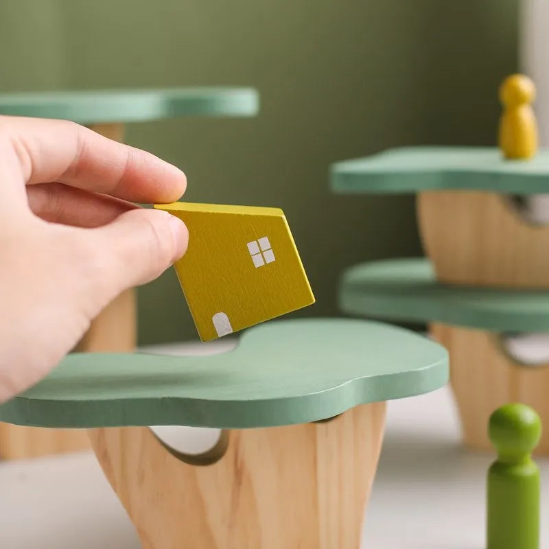 Jeu d’empilement en bois – Arbres Montessori évolutifs et jeu d’équilibre