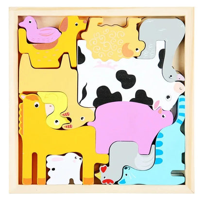 Puzzle éducatif en bois – Jeu Montessori évolutif animaux, fruits et véhicules