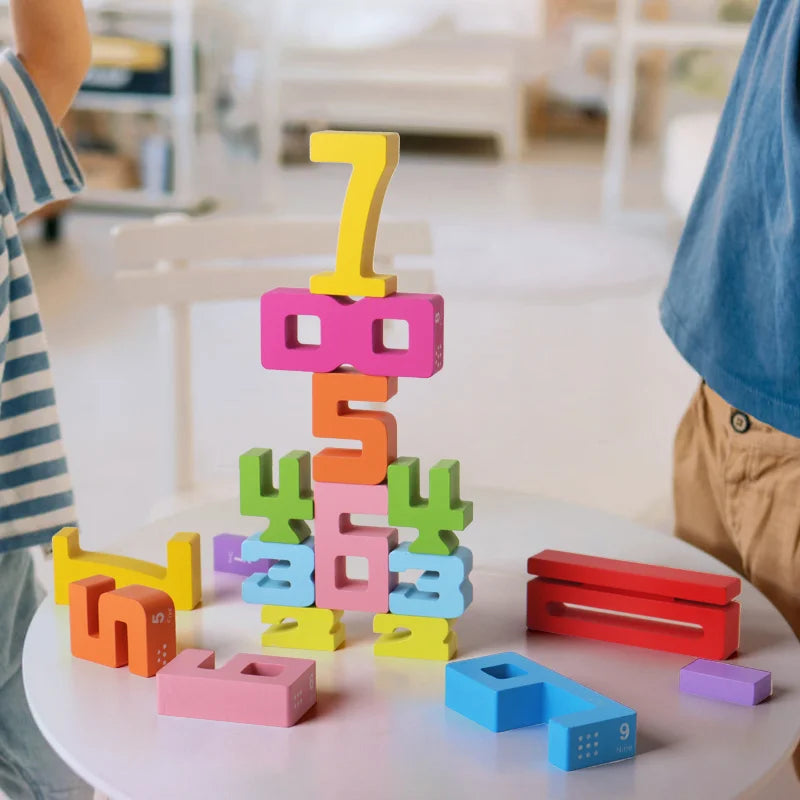 Chiffres empilables en bois – Jeu éducatif Montessori évolutif