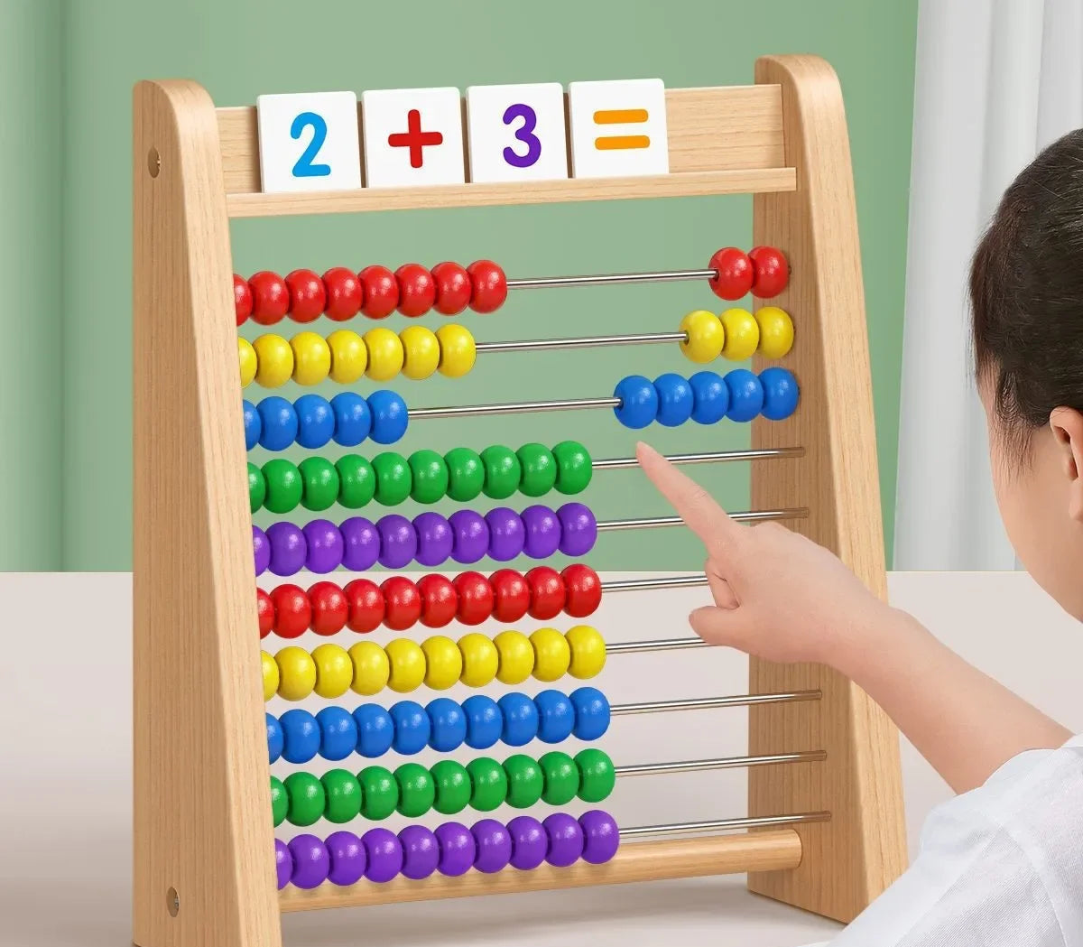Jouet Montessori évolutif – Abacus en bois éducatif avec perles colorées