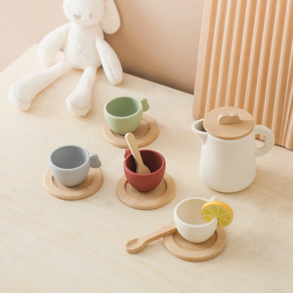 Service à thé en bois et silicone – Jeu d’imitation Montessori éducatif