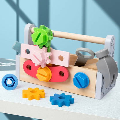 Boîte à Outils en Bois Montessori – Jeu de Construction et Bricolage pour Enfants