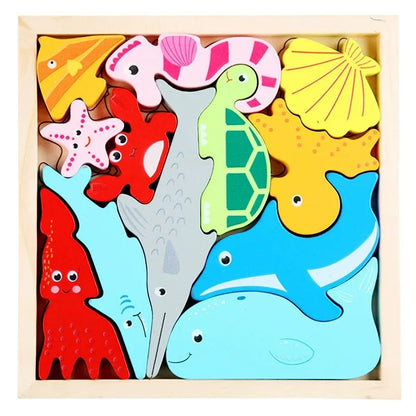 Puzzle éducatif en bois – Jeu Montessori évolutif animaux, fruits et véhicules