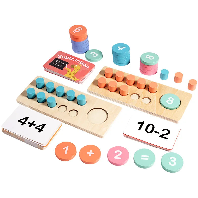 Jouet Montessori évolutif – Jeu de calcul en bois avec additions et soustractions
