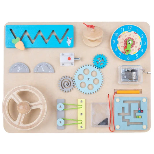 Jouet Montessori Évolutif en Bois – Busy Board Voiture avec Volant Musical et Activités Éducatives