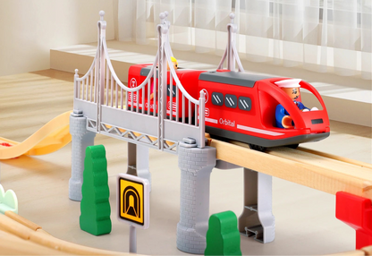 Grand Train en Bois Montessori – Circuit ferroviaire éducatif avec accessoires