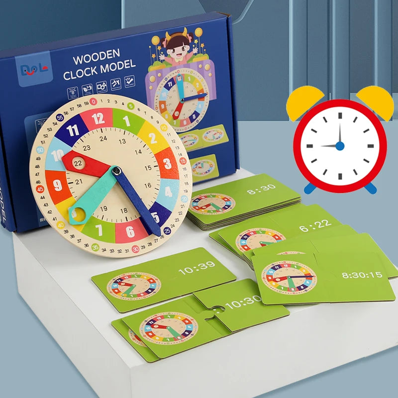 Horloge éducative en bois – Jeu Montessori pour apprendre l’heure