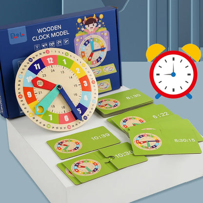 Horloge éducative en bois – Jeu Montessori pour apprendre l’heure
