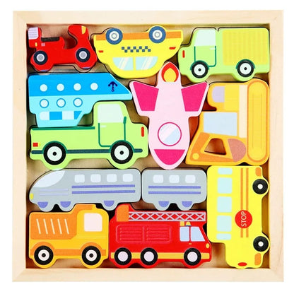 Puzzle éducatif en bois – Jeu Montessori évolutif animaux, fruits et véhicules