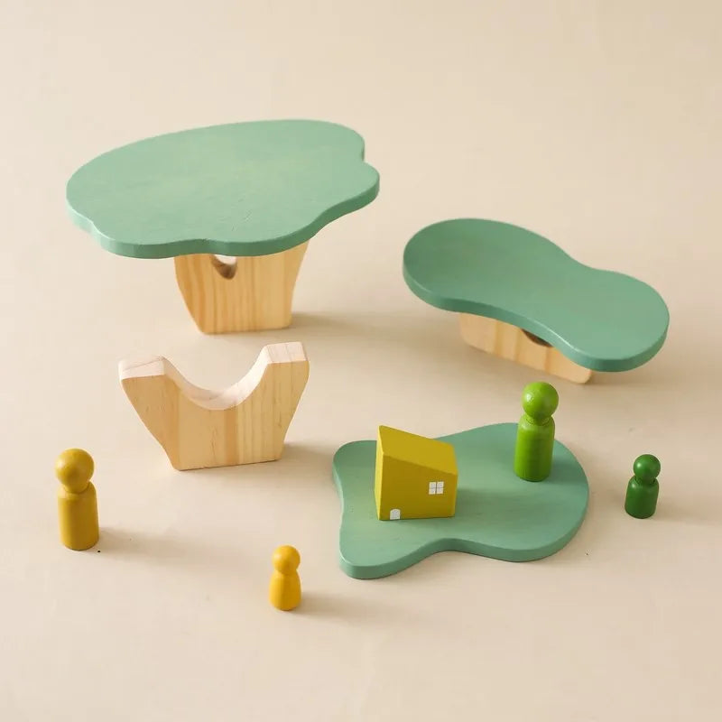 Jeu d’empilement en bois – Arbres Montessori évolutifs et jeu d’équilibre