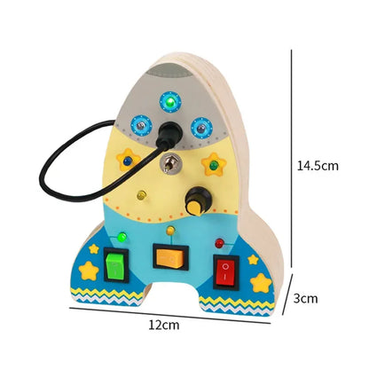 Jouet Montessori évolutif – Busy Board en bois avec lumières LED et activités sensorielles