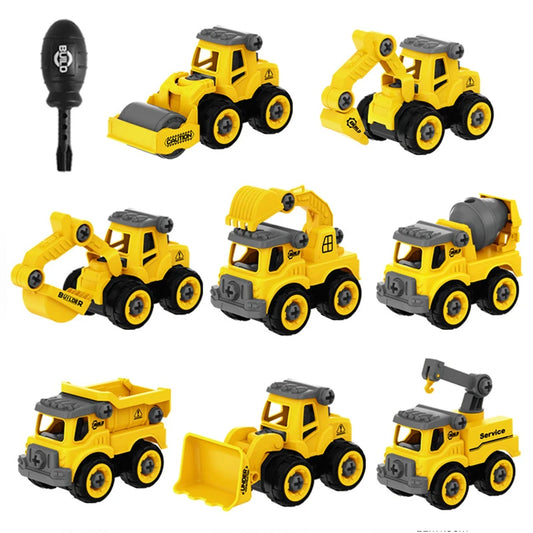 Set de Véhicules de Chantier Montessori – Camions & Engins à Monter et Démonter (8 pcs)