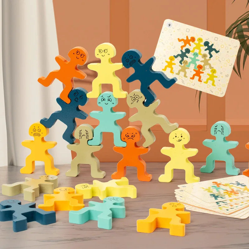 Jouet Montessori évolutif – Jeu d’équilibre en bois à empiler et expressions faciales