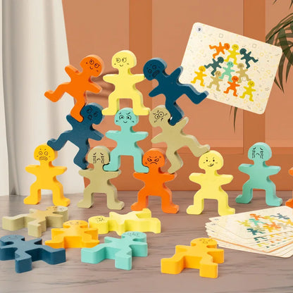 Jouet Montessori évolutif – Jeu d’équilibre en bois à empiler et expressions faciales