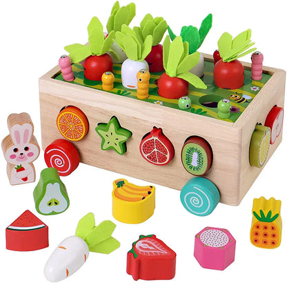 Jouet Montessori évolutif en bois – Jeu de tri, carottes et fruits éducatifs